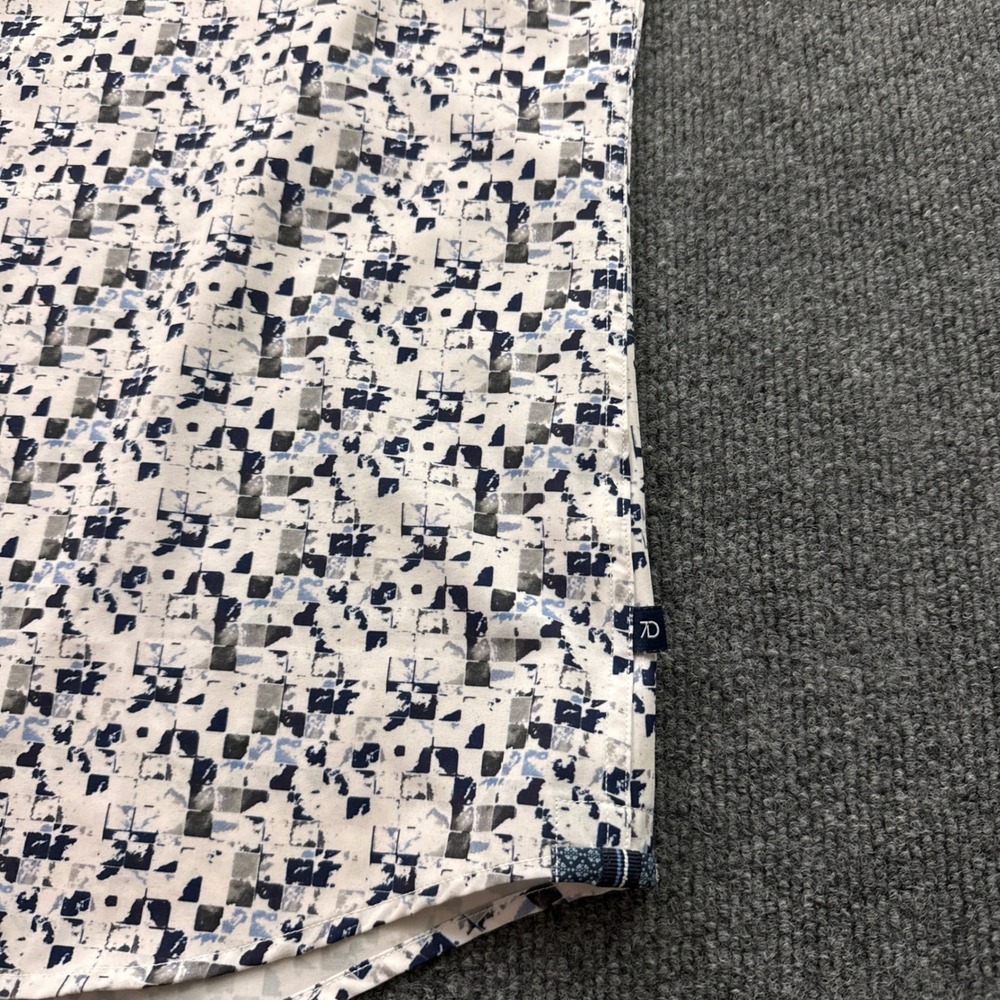 7Diamonds Button Down Mens L White Blue Geo 4-Way Stretch Short Sleeve Shirt - Picture 7 of 12
